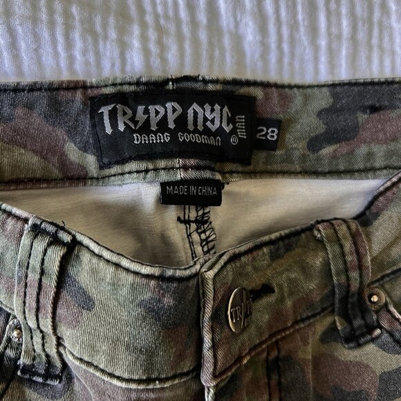 Tripp NYC Men’s Camo Skinny Jeans Size 28 Green Camouflage Punk Streetwear - Picture 3 of 7
